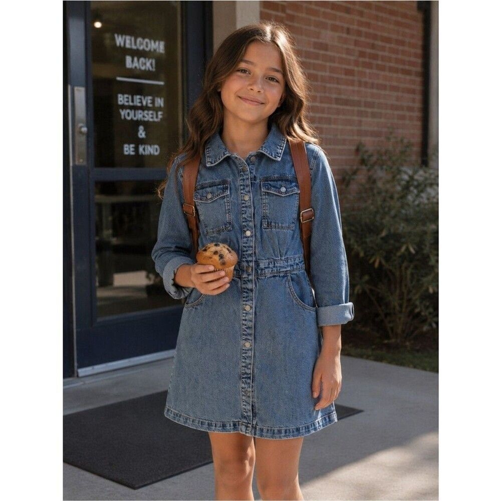Zara Kids Denim Dress Size 13-14 pockets back to school first day of school